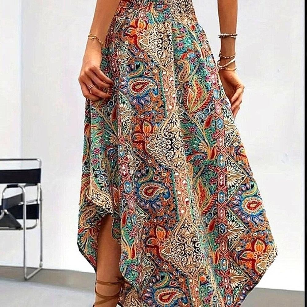 Boho Maxi Skirt Bohemian High Waist long Paisley Skirts Plus Size S M L XL XXL - Picture 3 of 11